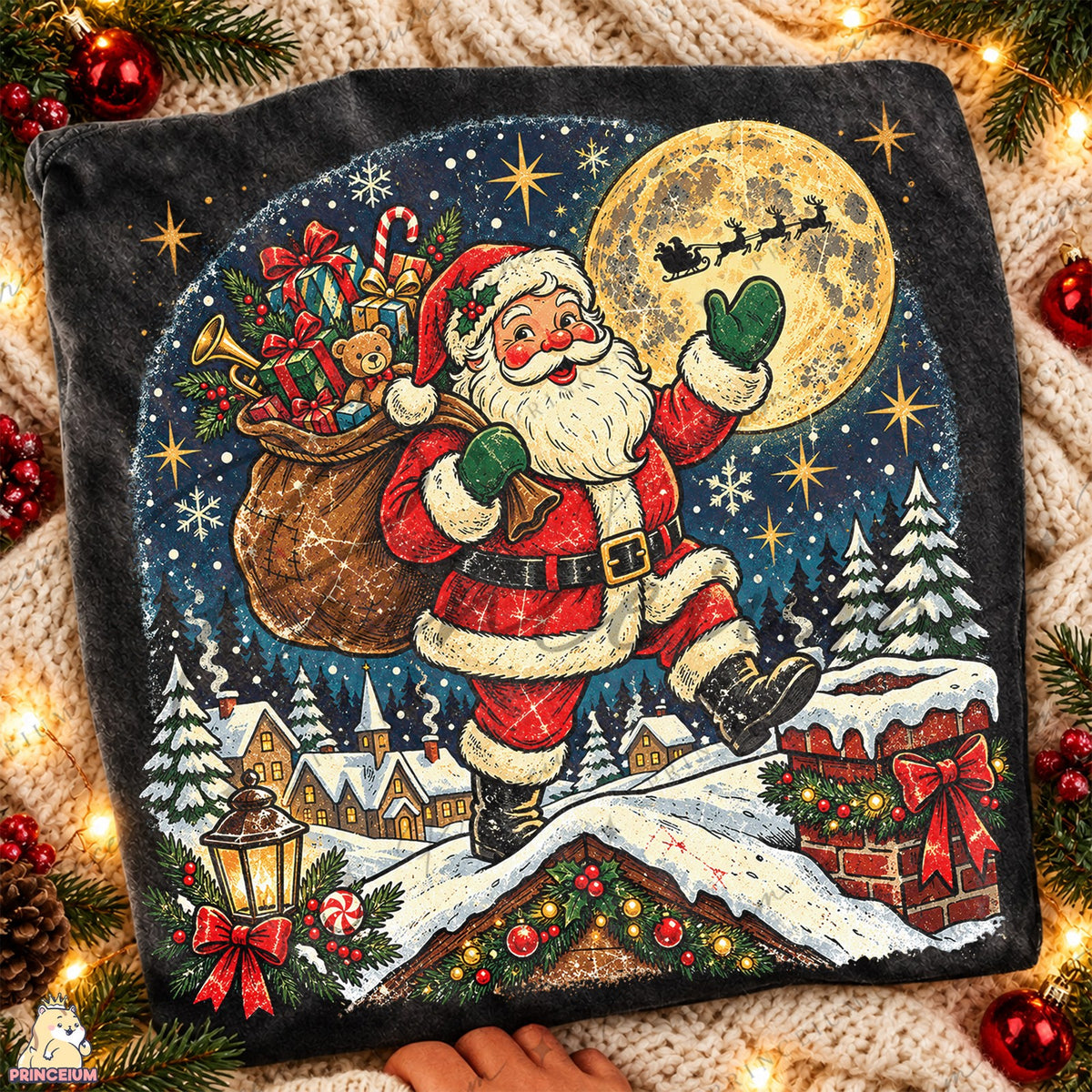 Vintage Santa Beneath the Golden Moon