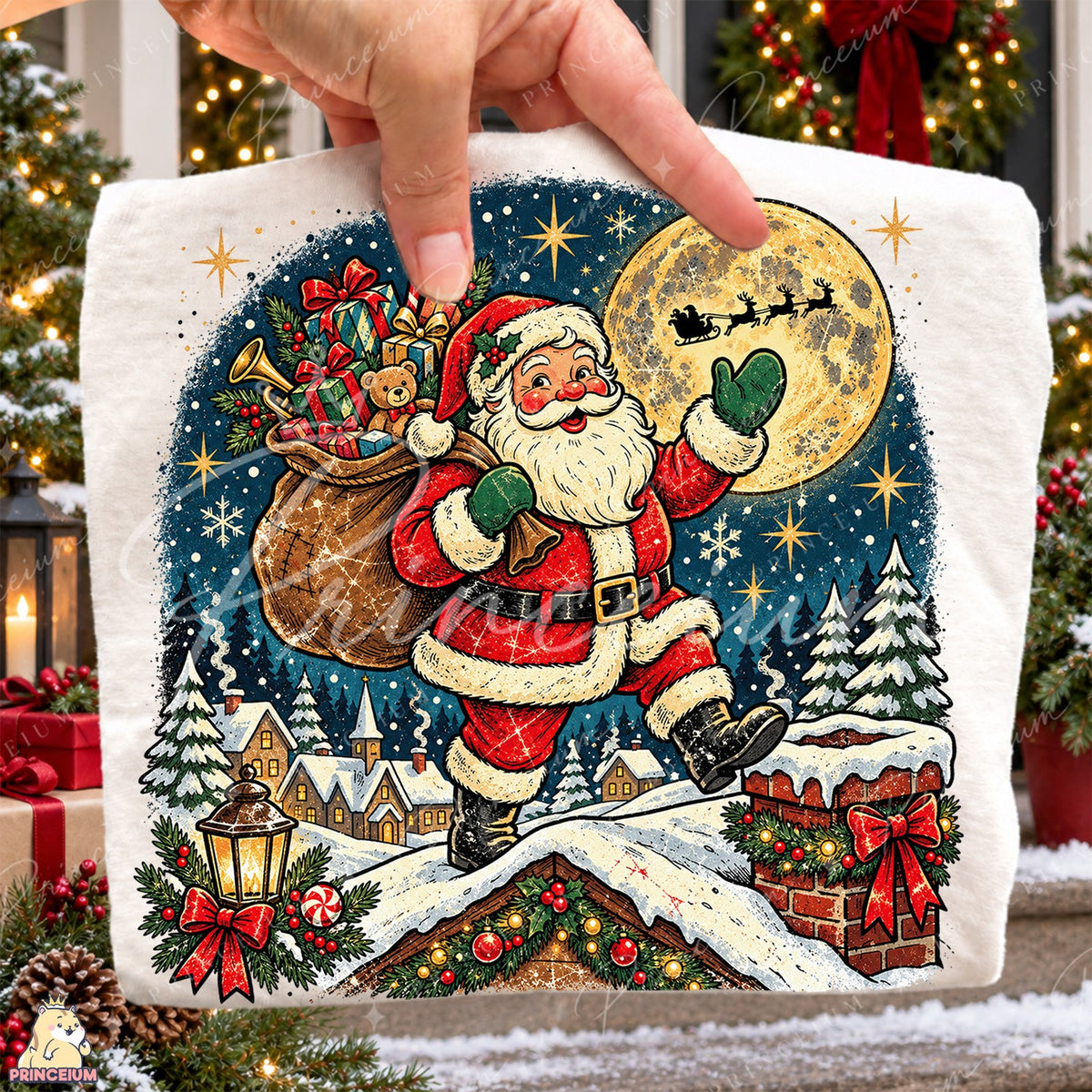 Vintage Santa Beneath the Golden Moon