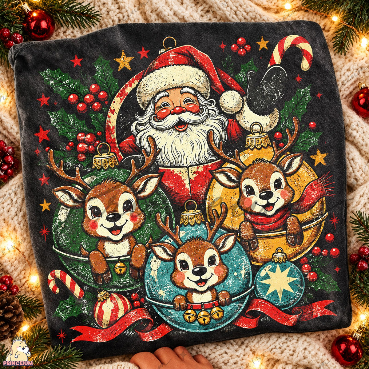 Vintage Santa and Reindeer Baubles