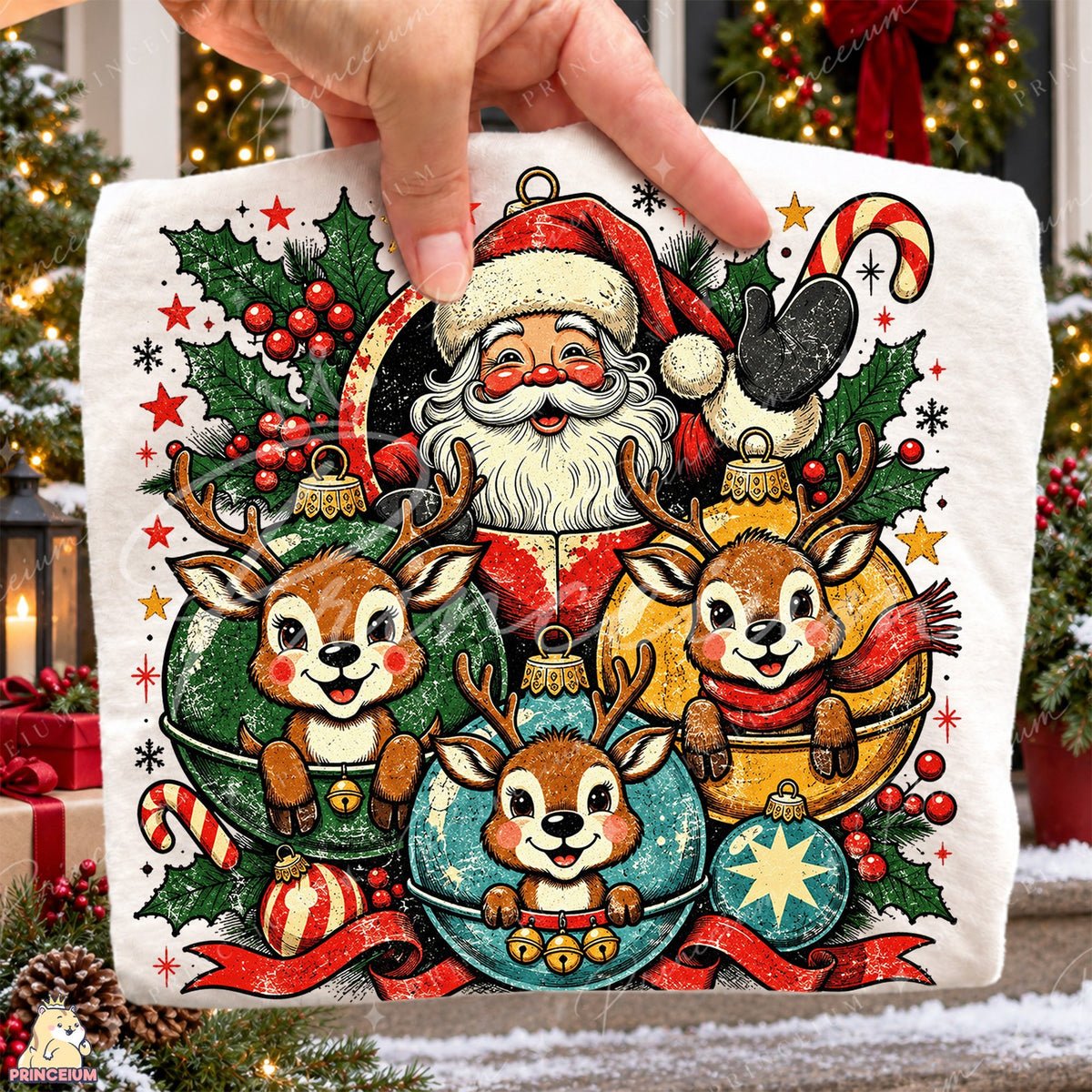 Vintage Santa and Reindeer Baubles