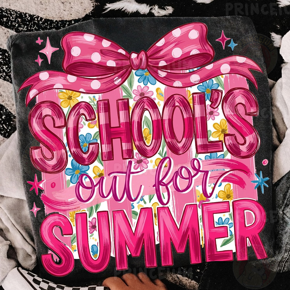 School's Out For Summer Sublimation Design PNG | Pink Bow Floral Digital Download