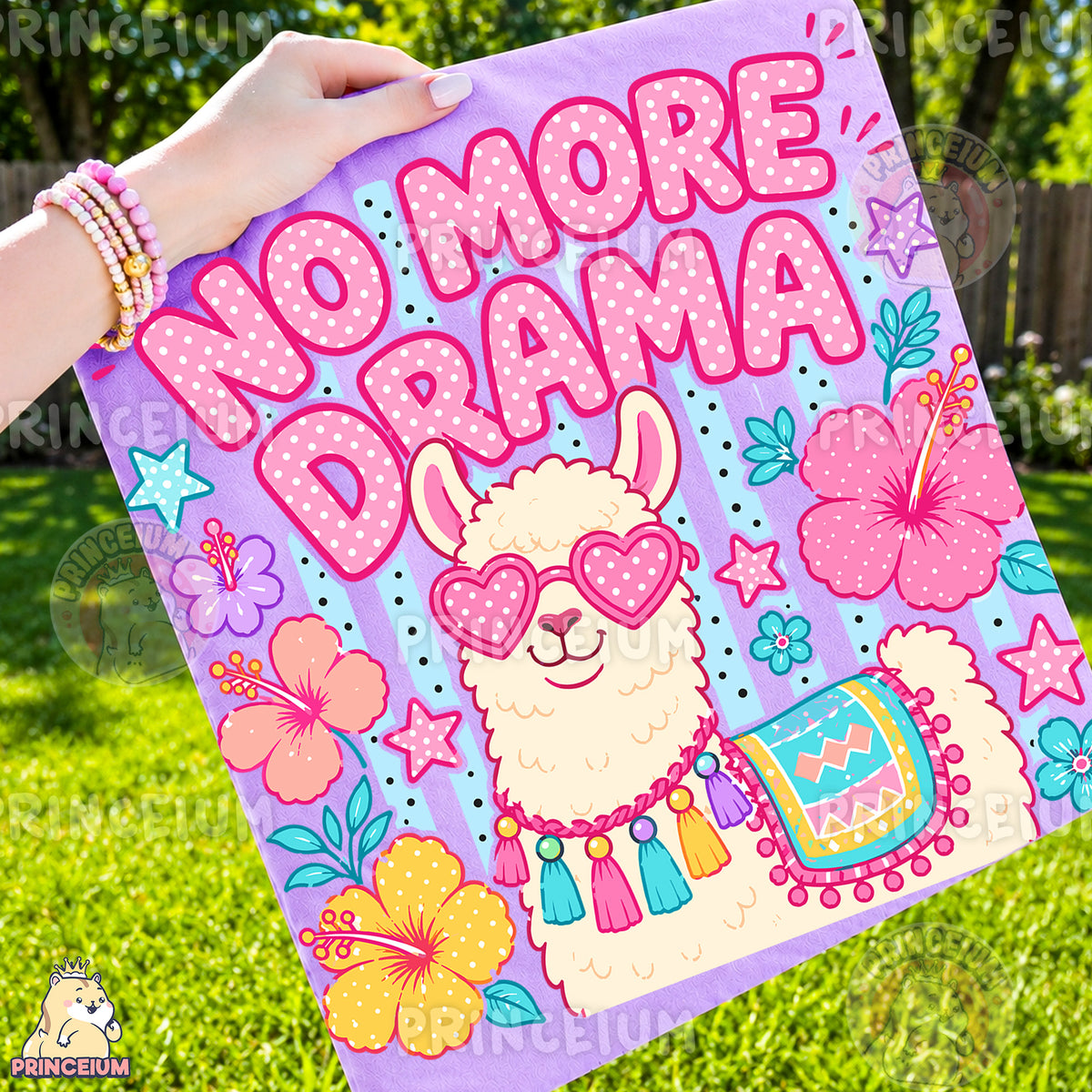No More Drama Llama Sublimation Design PNG | Cute Llama with Heart Sunglasses Digital Download