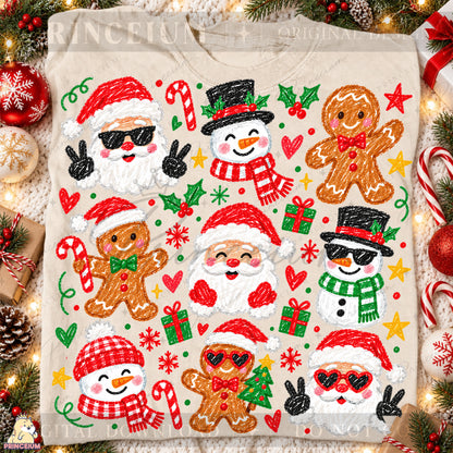Christmas Doodle PNG – Santa, Snowman & Gingerbread Design  Digital Download
