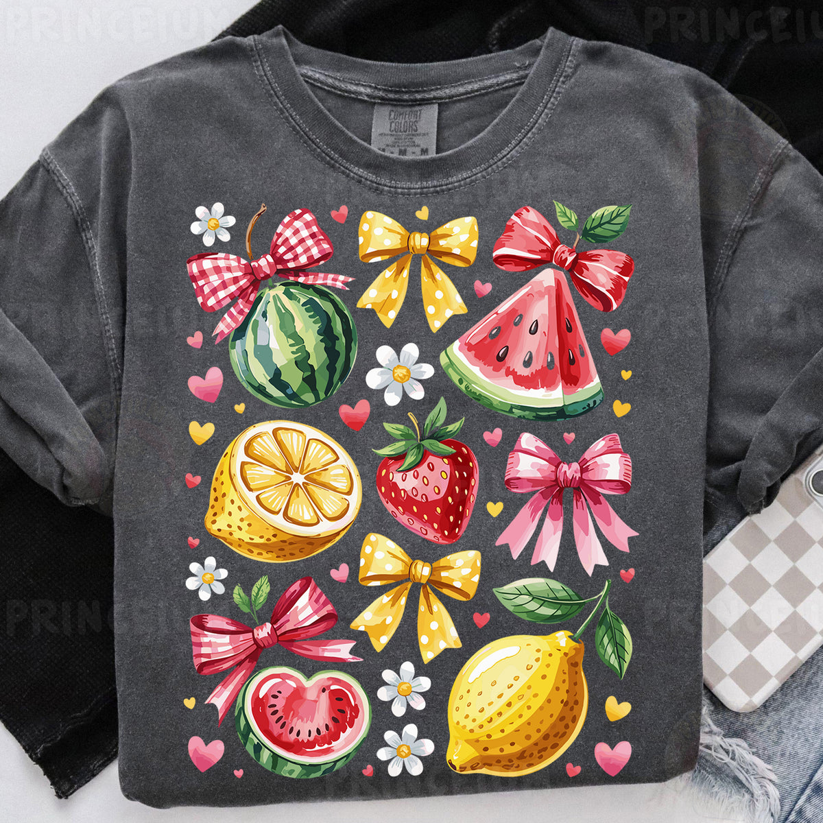 a t - shirt with a bunch of fruit on it