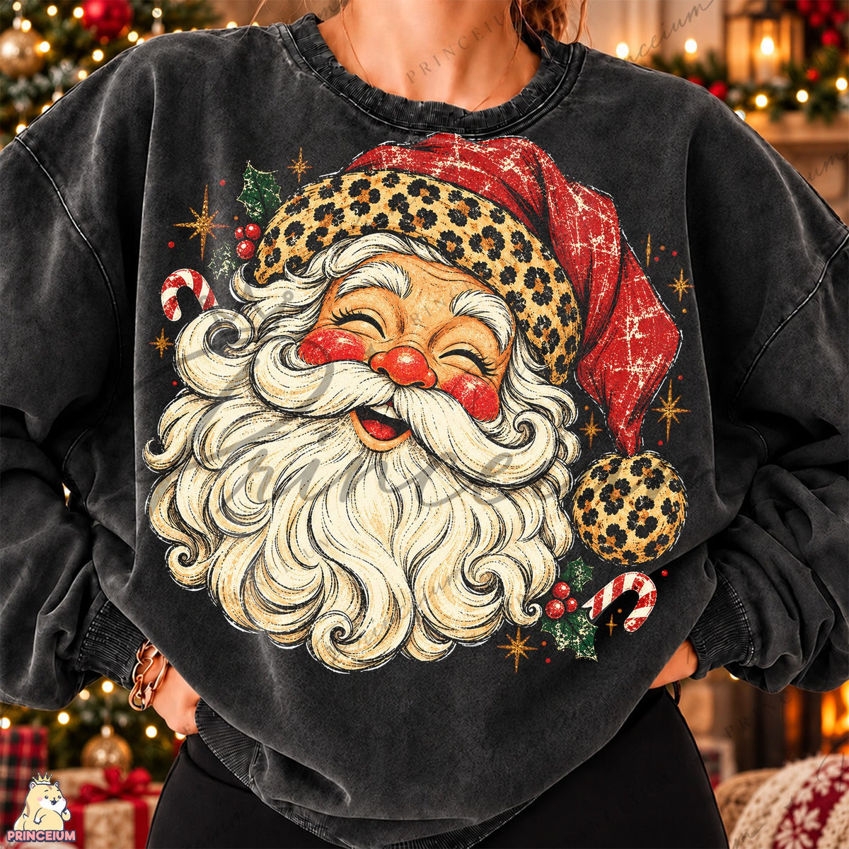 Leopard Print Vintage Santa