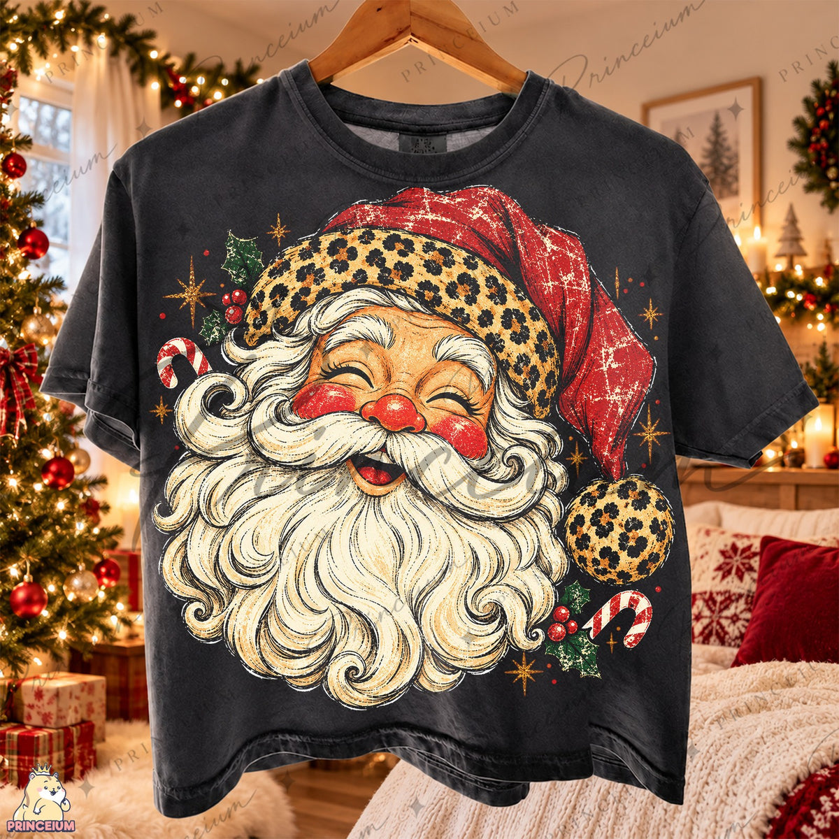 Leopard Print Vintage Santa