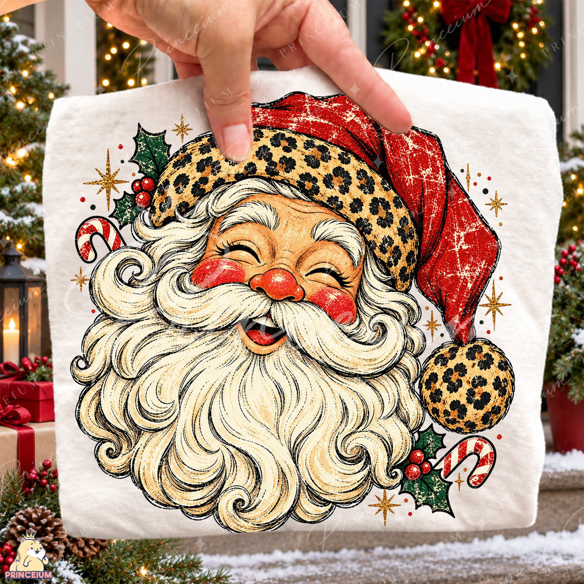 Leopard Print Vintage Santa