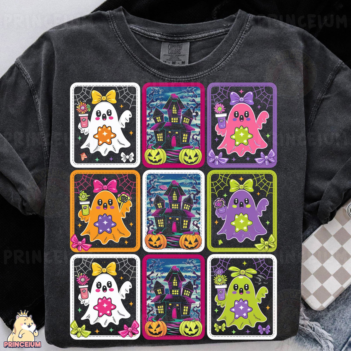 Neon Boo Ghost Card Grid
