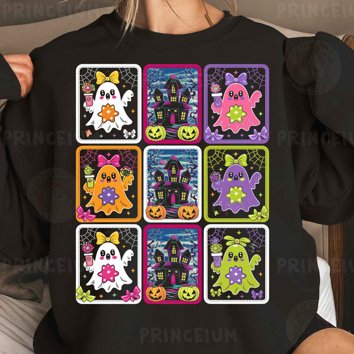 Neon Boo Ghost Card Grid