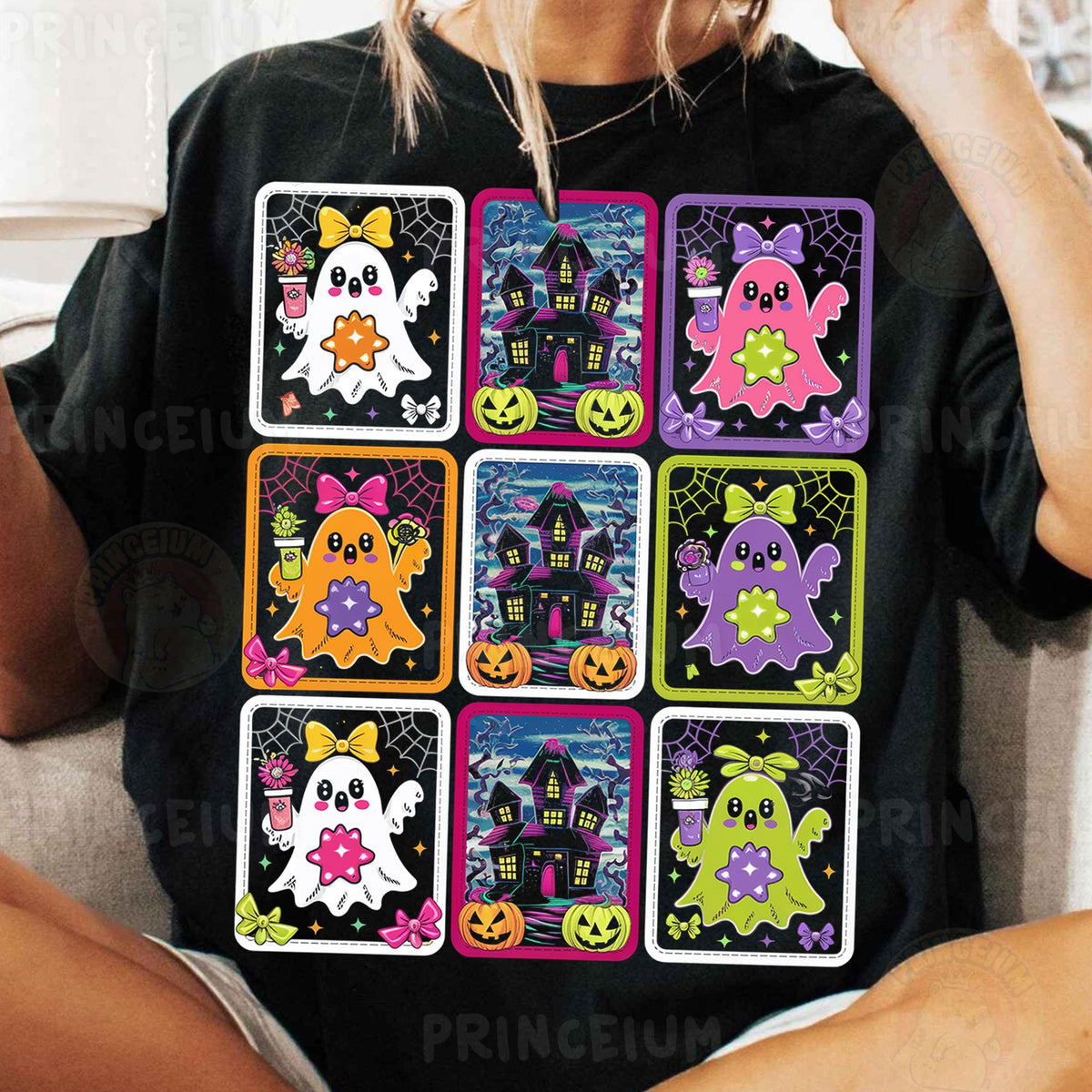 Neon Boo Ghost Card Grid