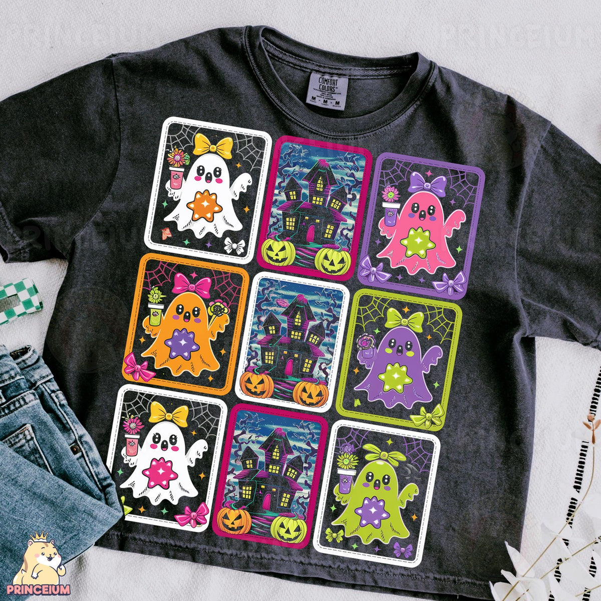 Neon Boo Ghost Card Grid