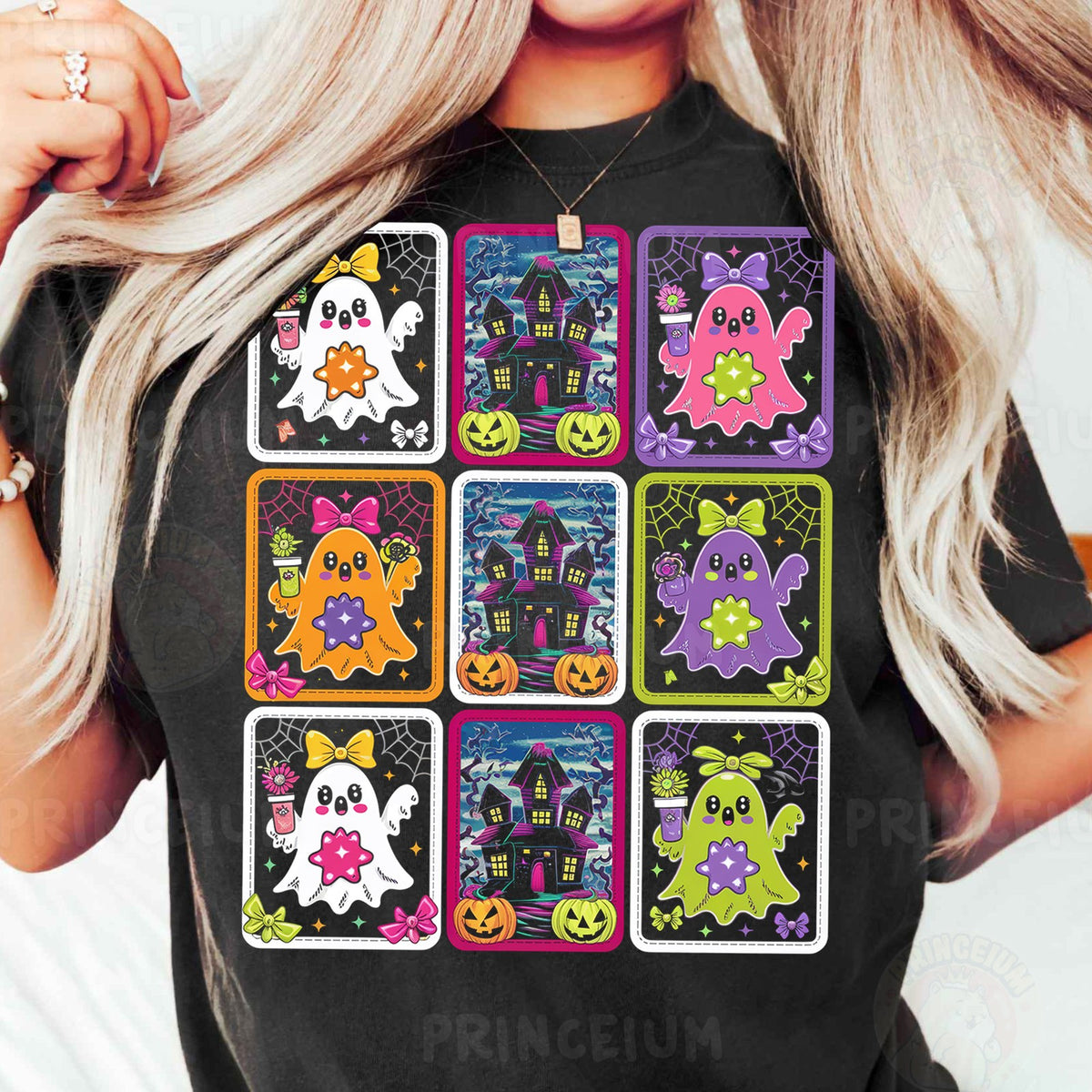 Neon Boo Ghost Card Grid