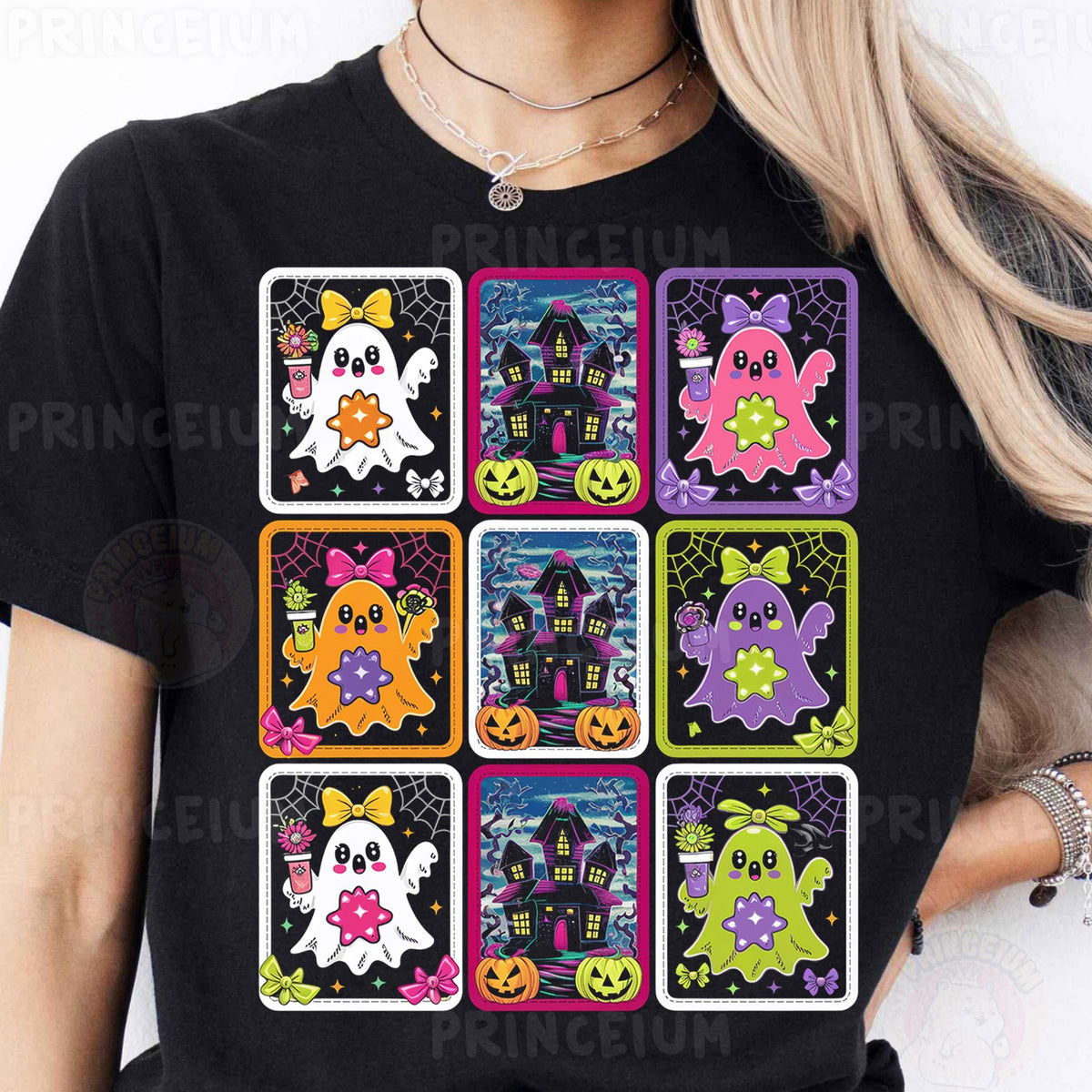 Neon Boo Ghost Card Grid