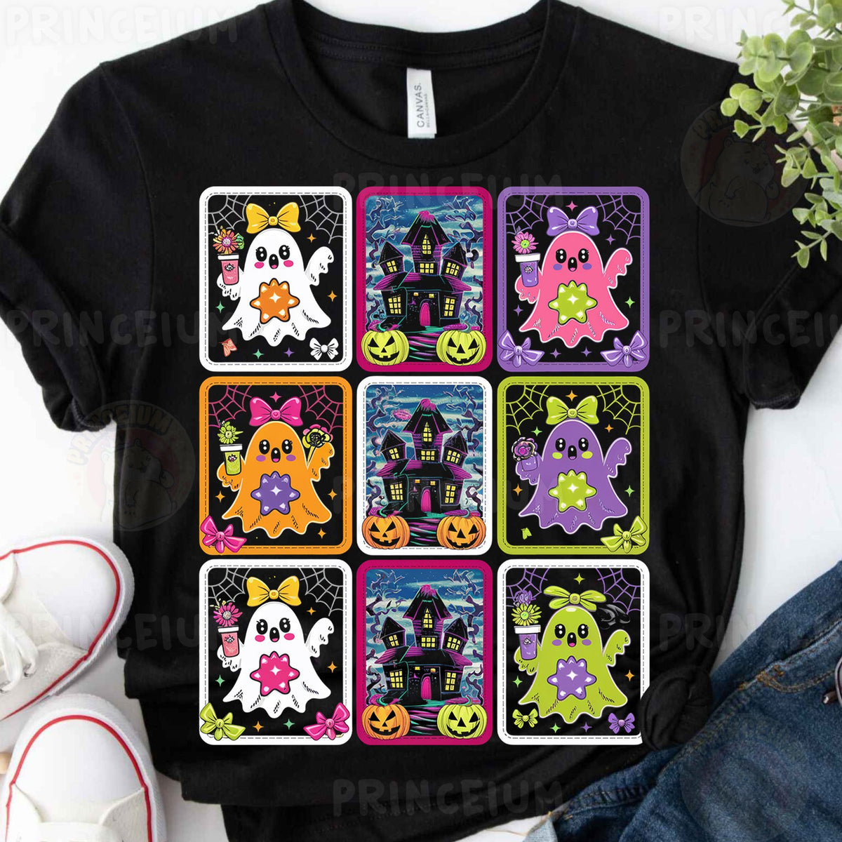 Neon Boo Ghost Card Grid