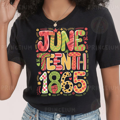 a woman wearing a black t - shirt that says june tenth 1965