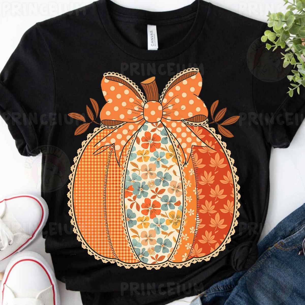 Coquette Patchwork Pumpkin Bow
