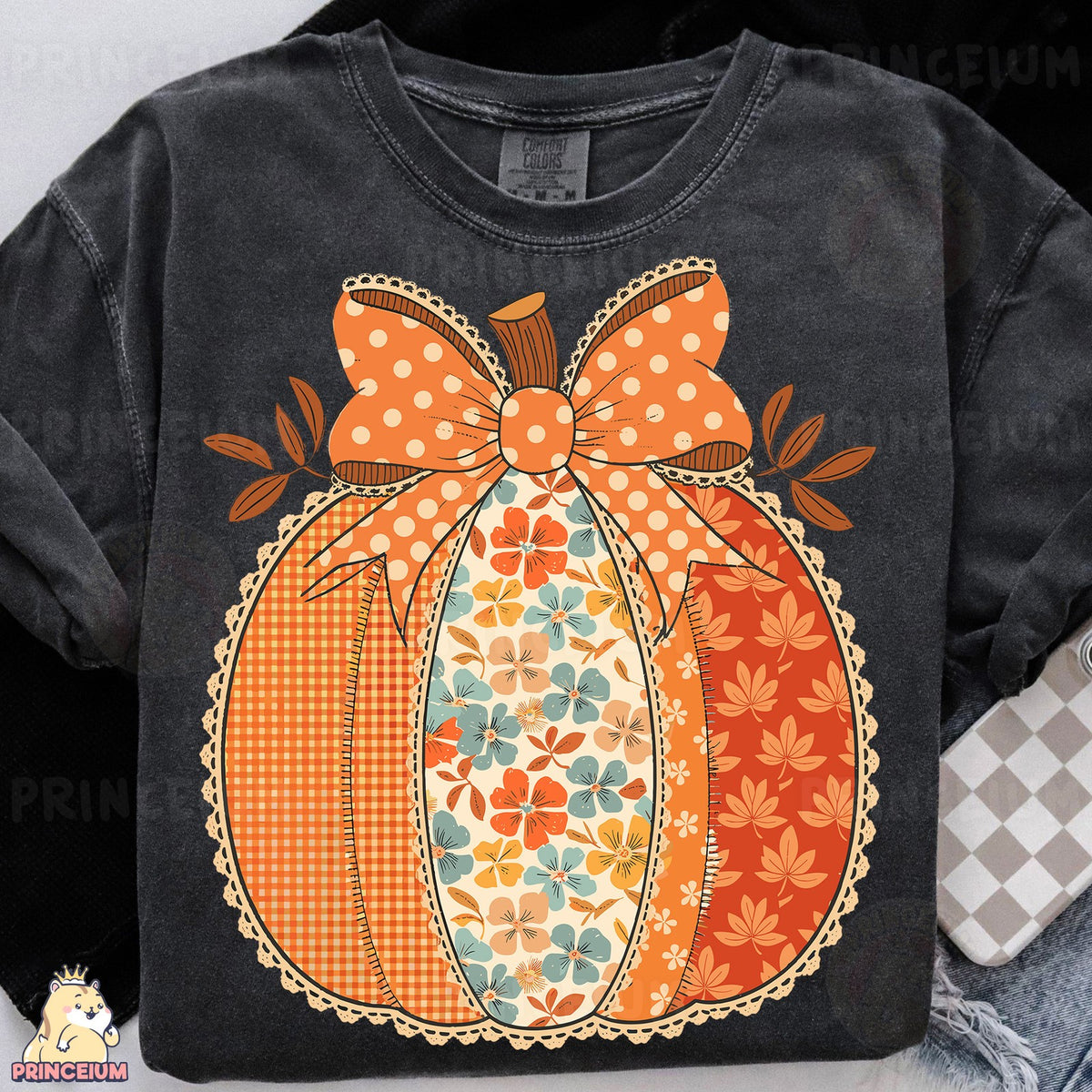 Coquette Patchwork Pumpkin Bow
