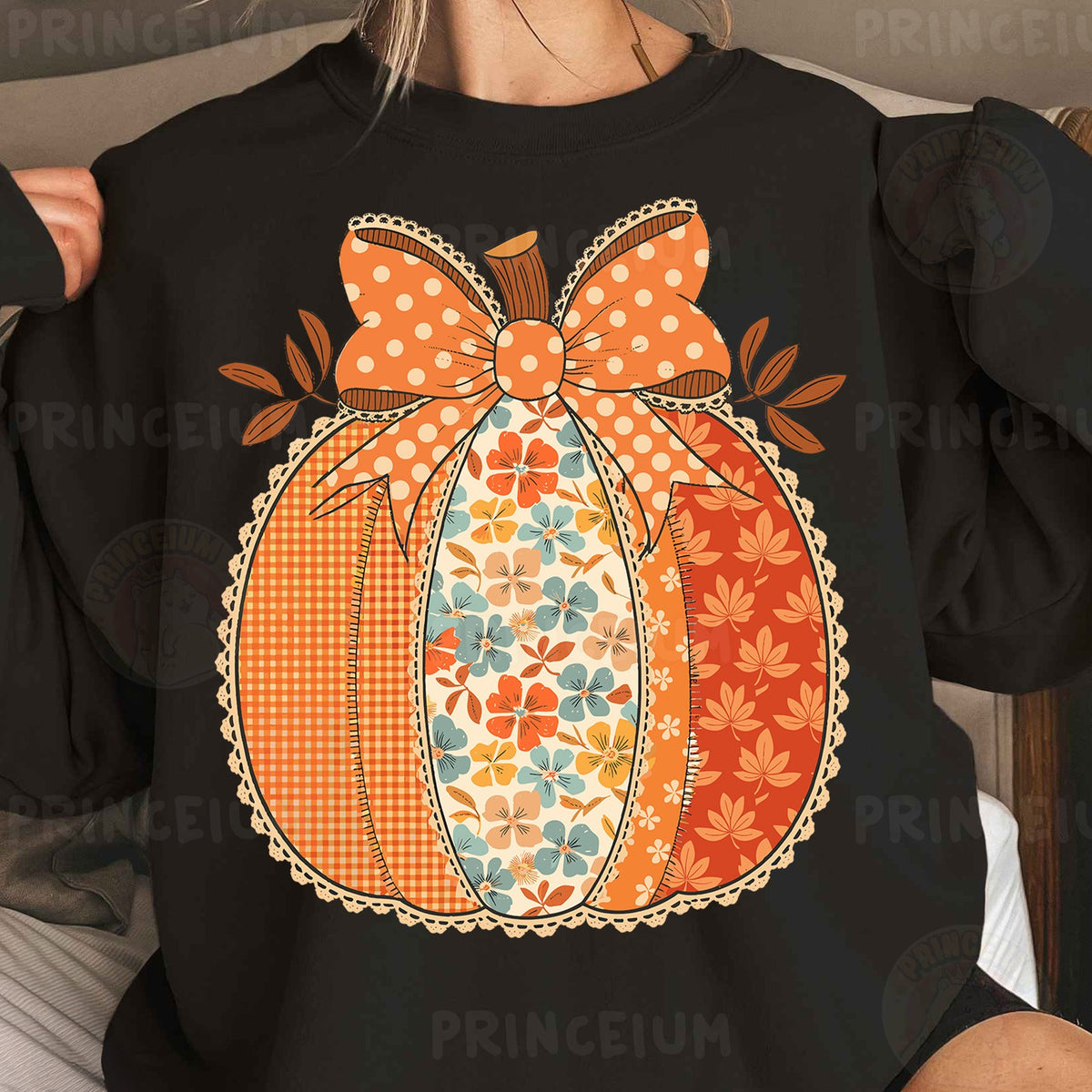 Coquette Patchwork Pumpkin Bow