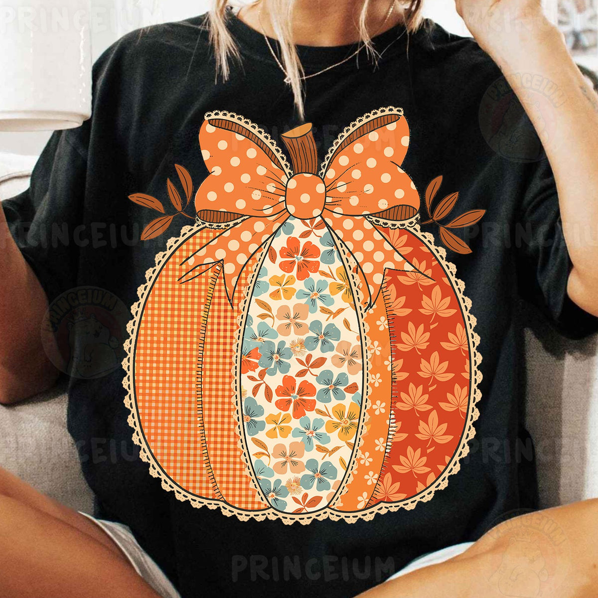 Coquette Patchwork Pumpkin Bow