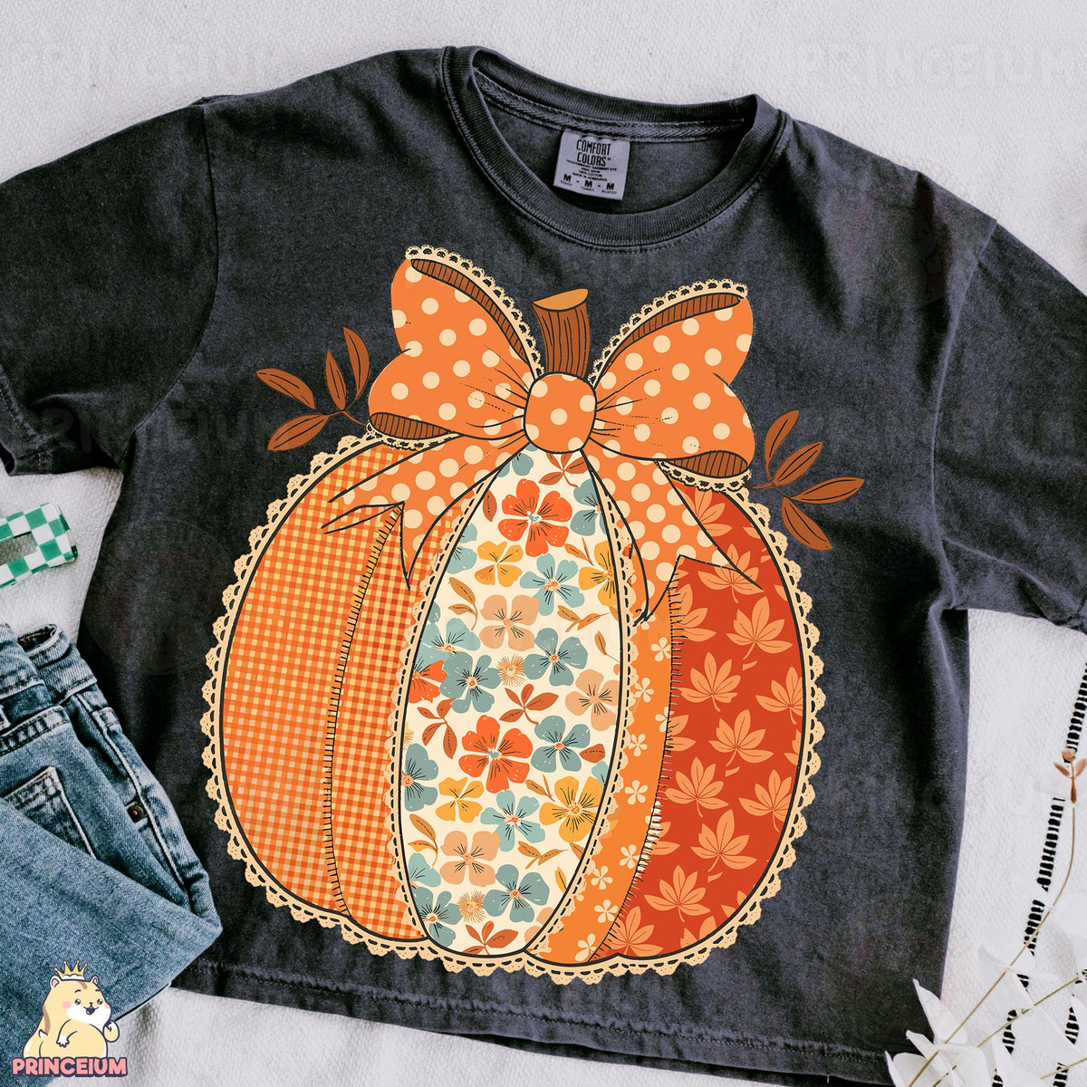 Coquette Patchwork Pumpkin Bow