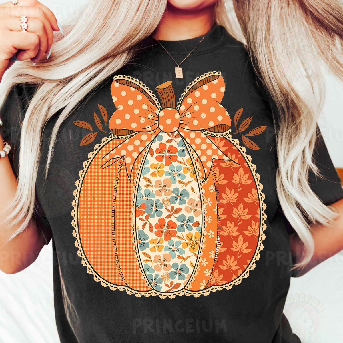 Coquette Patchwork Pumpkin Bow