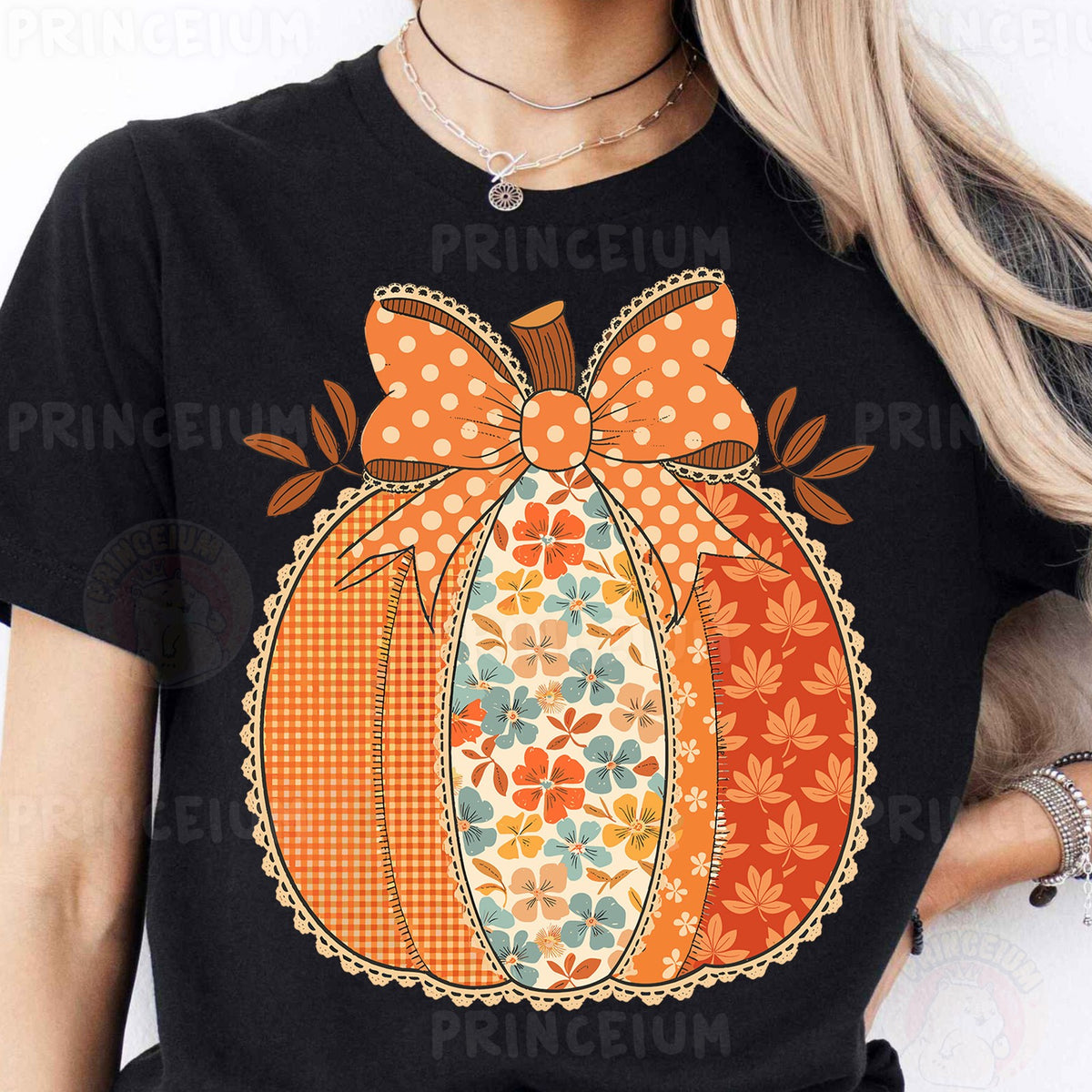 Coquette Patchwork Pumpkin Bow