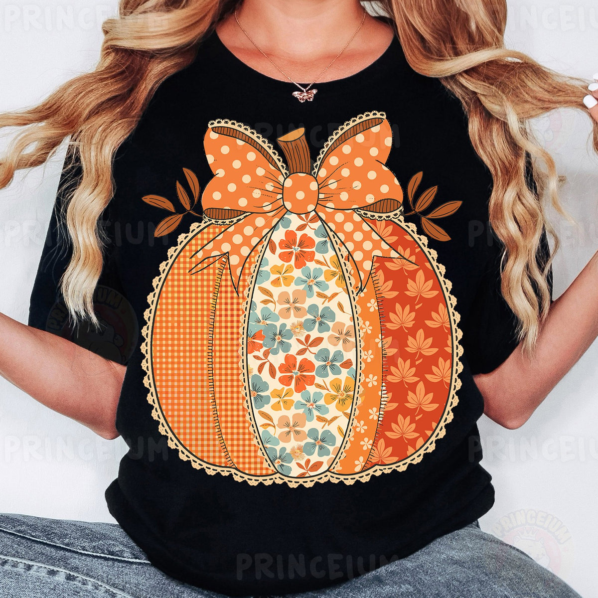 Coquette Patchwork Pumpkin Bow