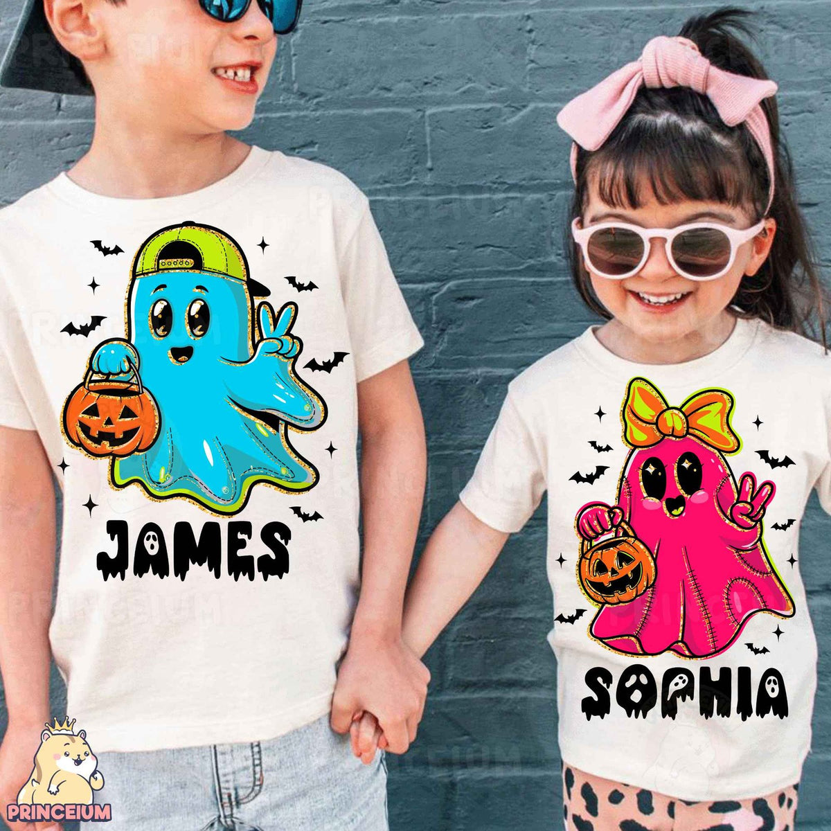 Neon Halloween Ghost Duo