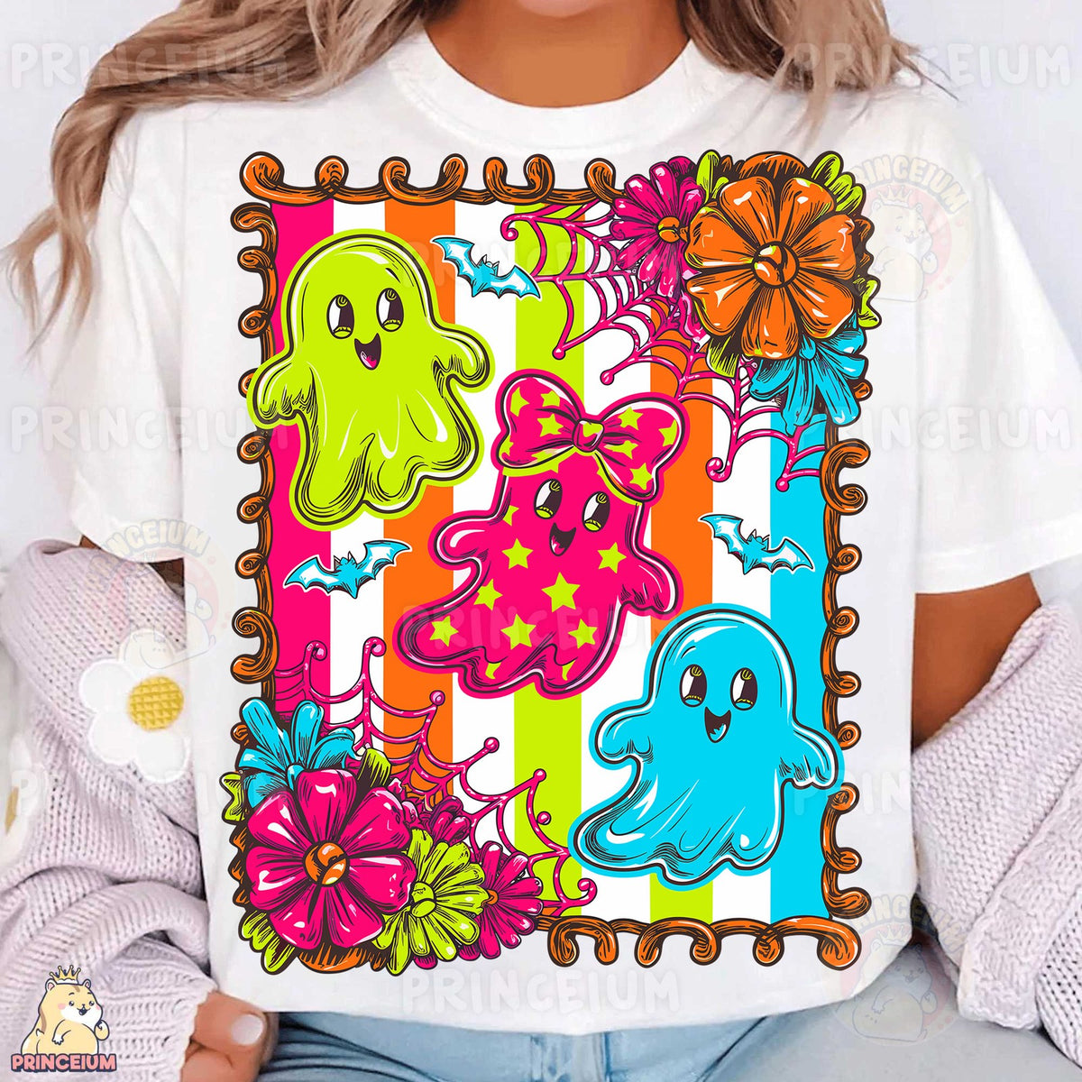 Neon Halloween Ghost Friends