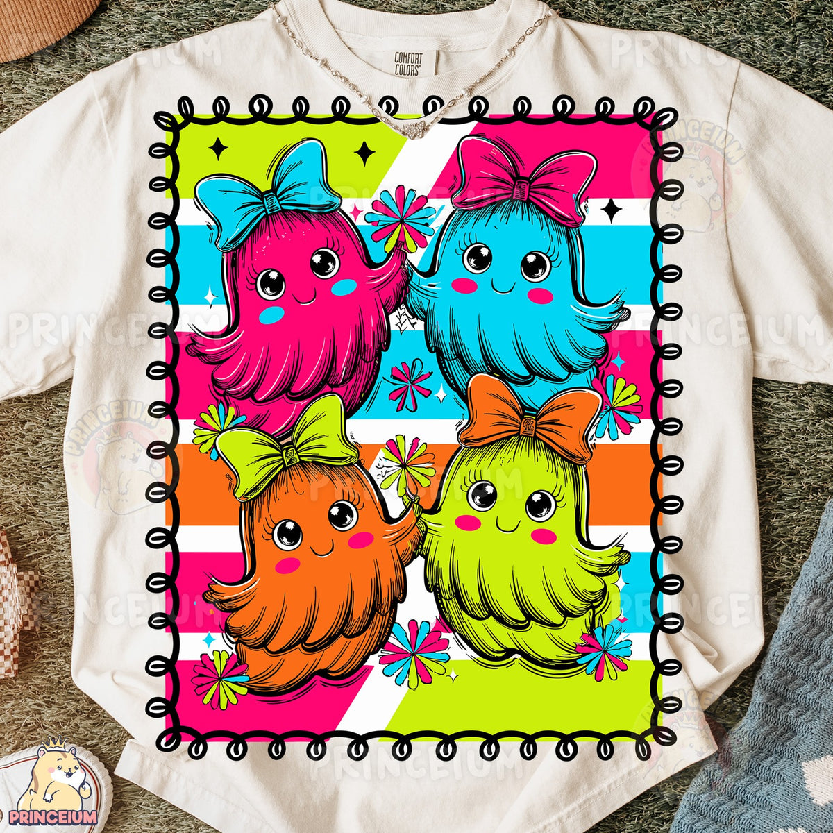 Neon Bow Ghost Friends