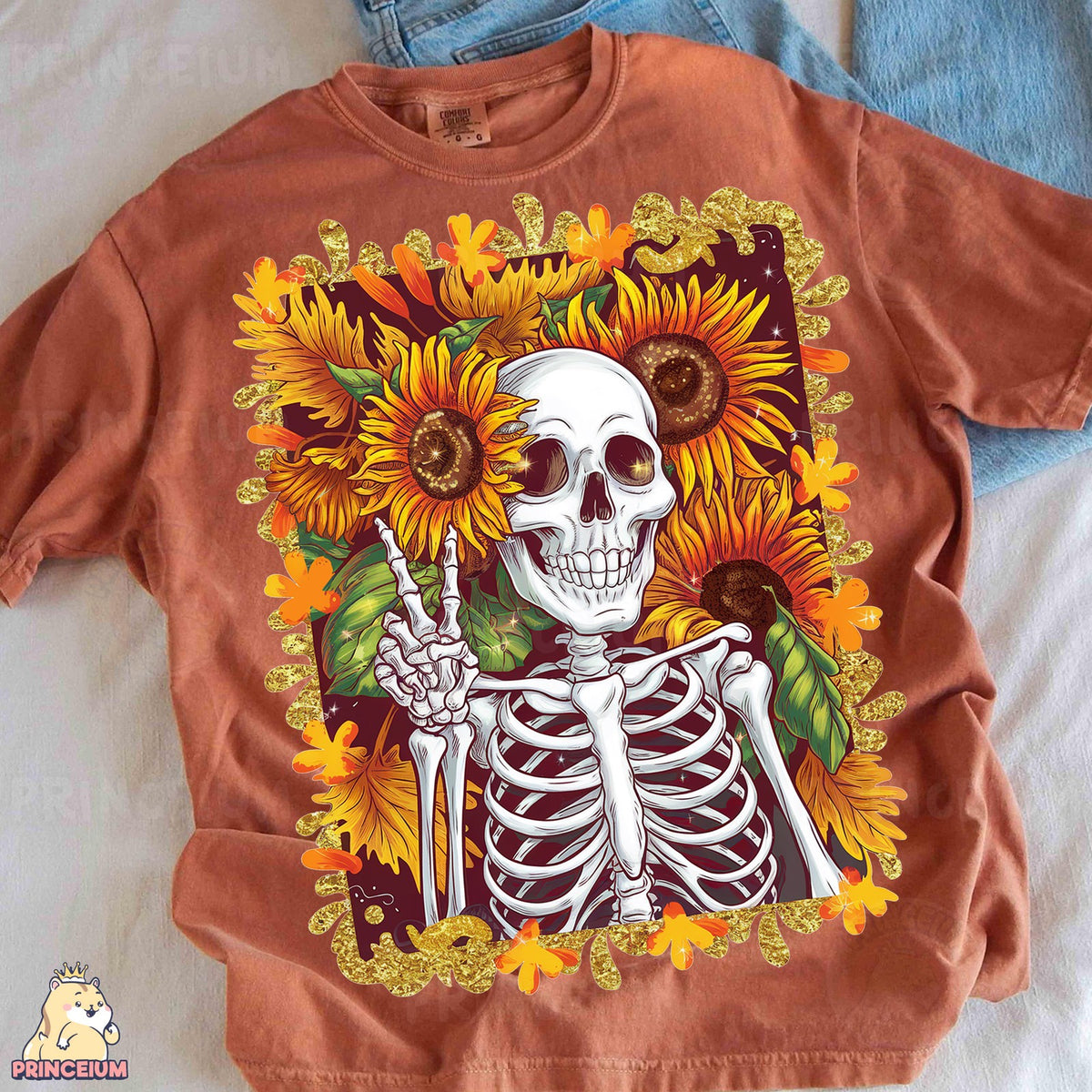 Sunflower Skeleton Peace Sign