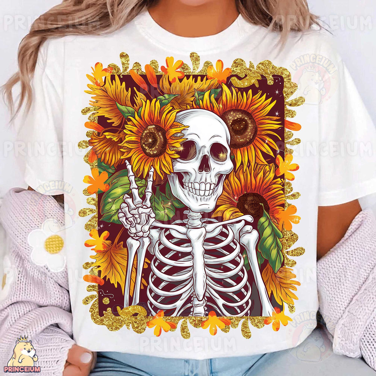 Sunflower Skeleton Peace Sign