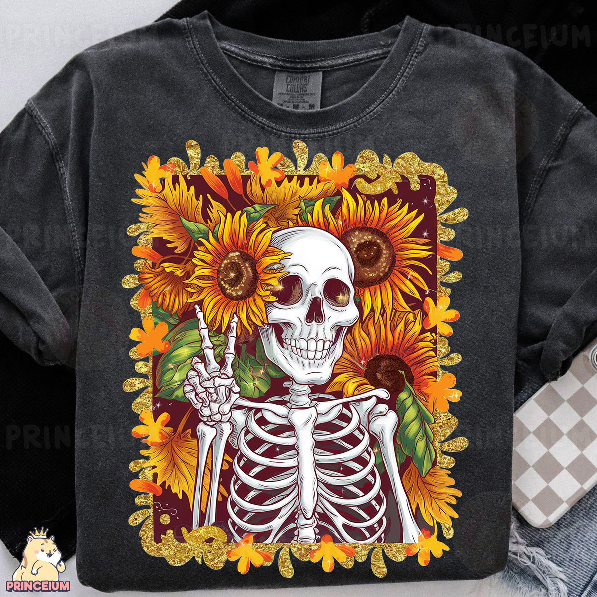Sunflower Skeleton Peace Sign
