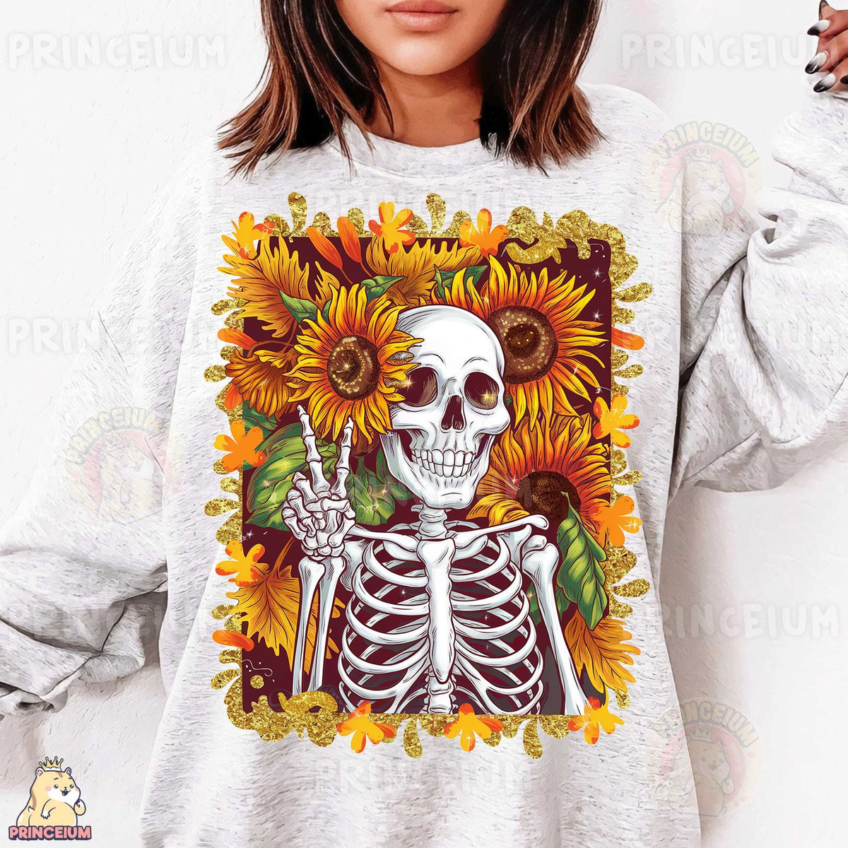 Sunflower Skeleton Peace Sign
