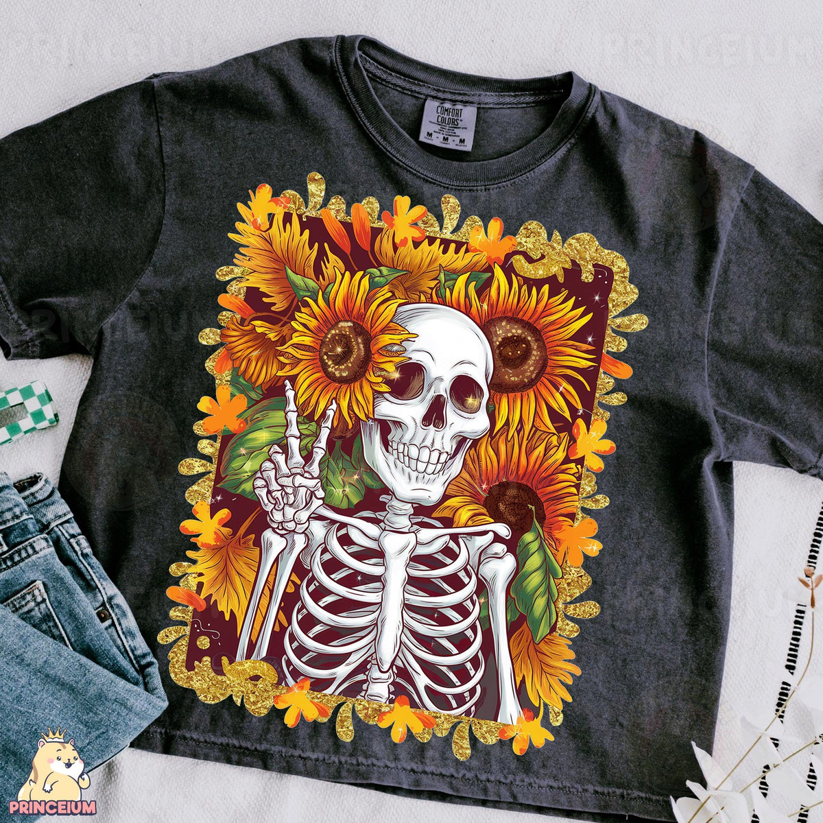 Sunflower Skeleton Peace Sign