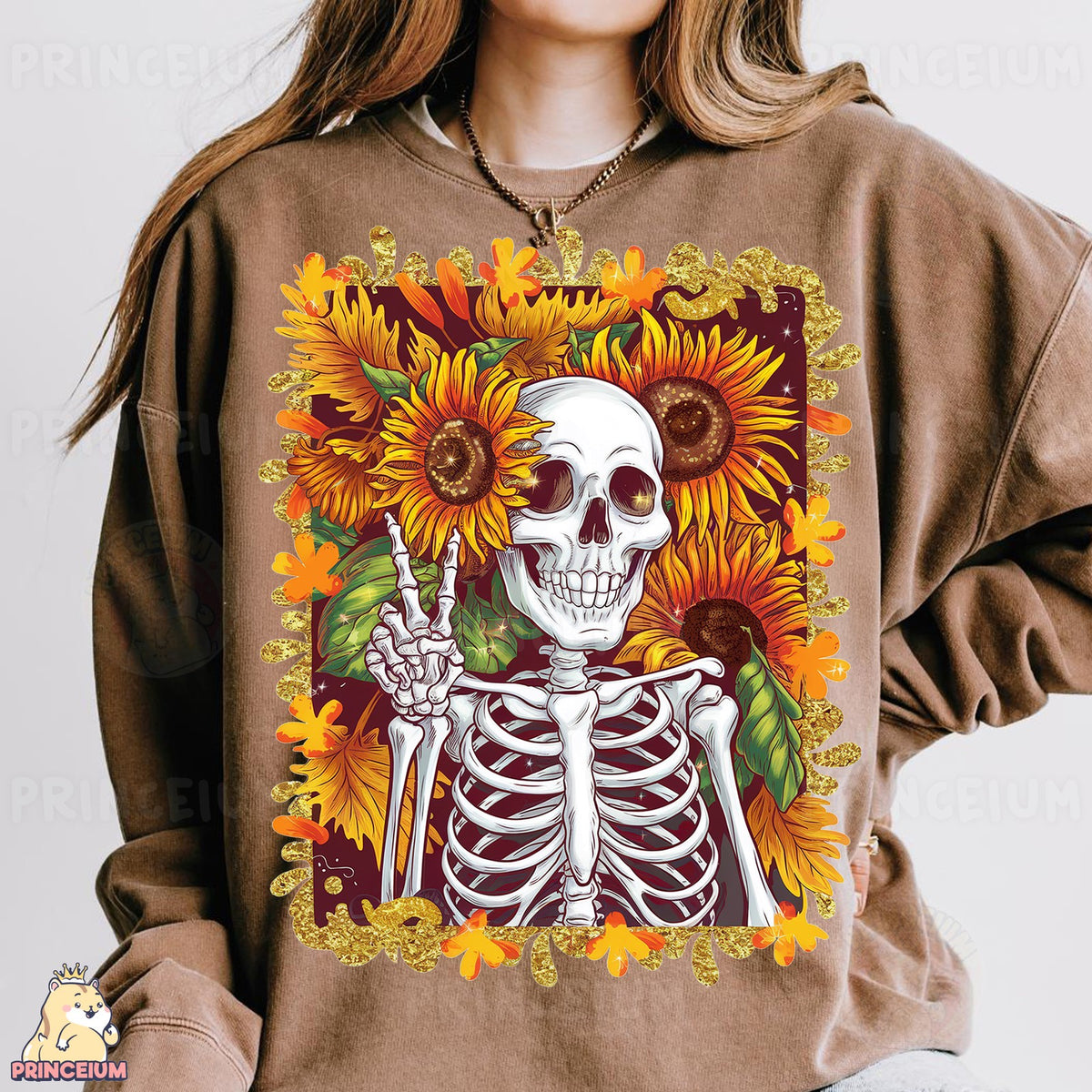 Sunflower Skeleton Peace Sign