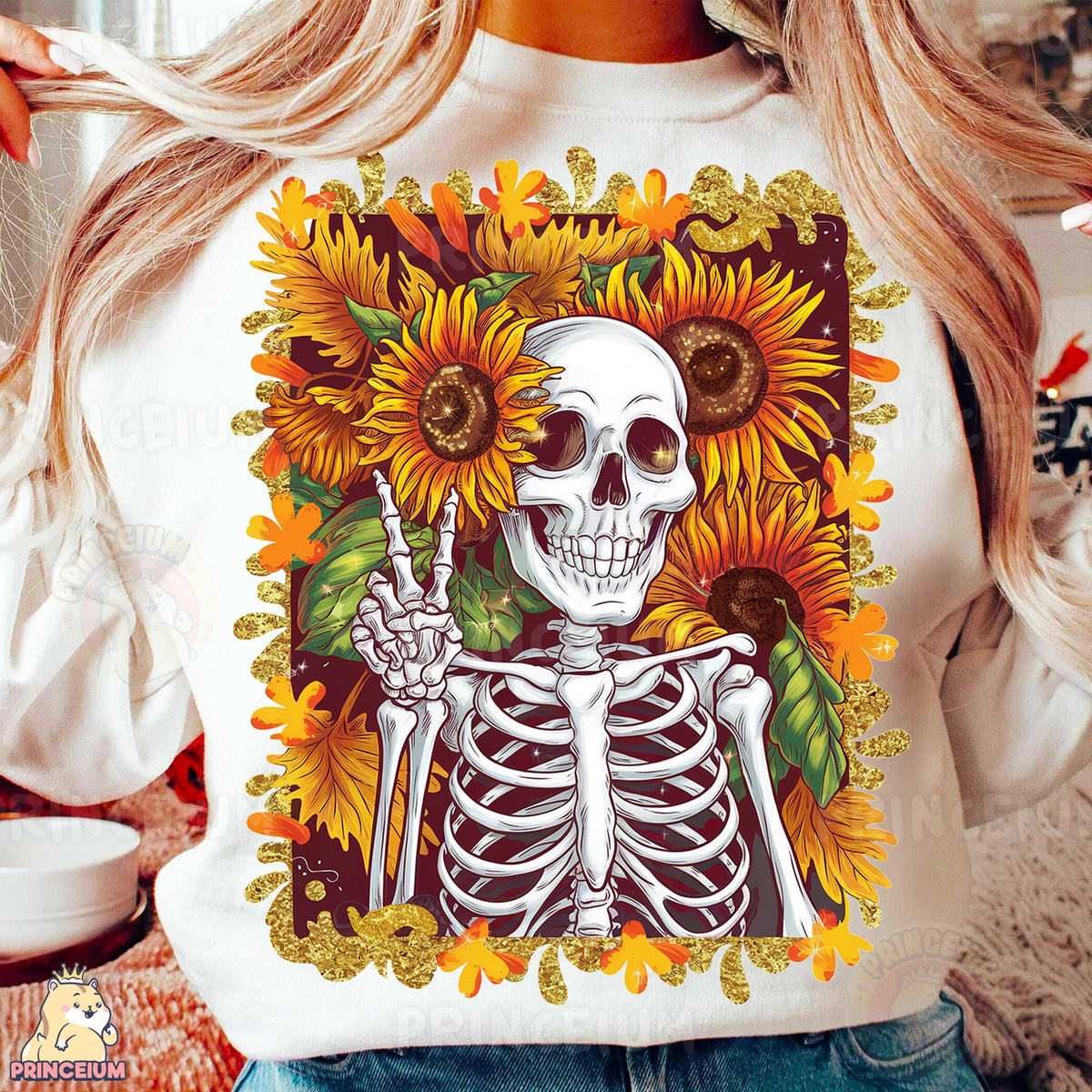 Sunflower Skeleton Peace Sign