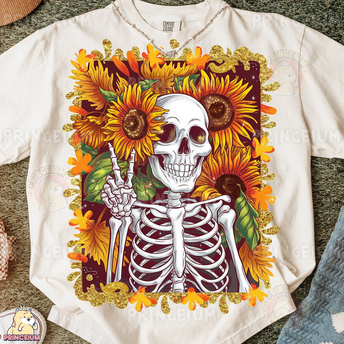 Sunflower Skeleton Peace Sign