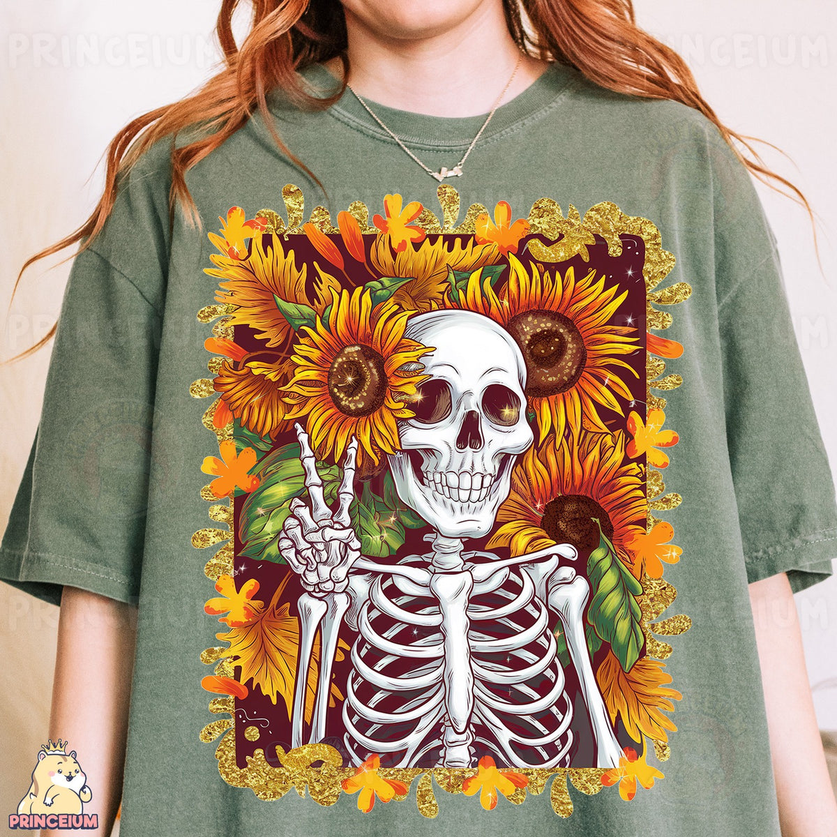 Sunflower Skeleton Peace Sign