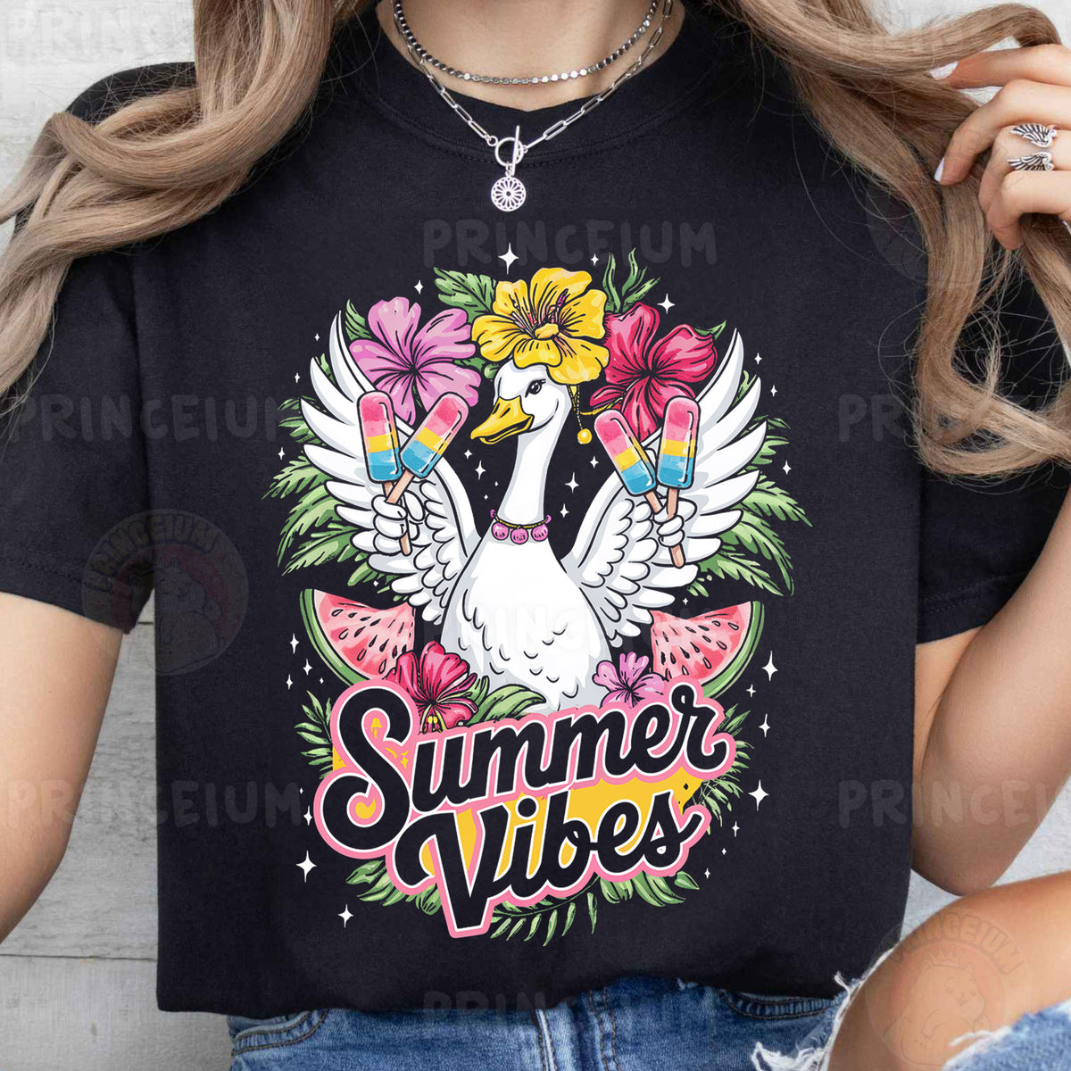 Summer Vibes Duck PNG – Cute Popsicle & Tropical Floral Digital Download