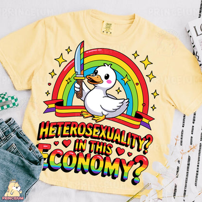 a yellow shirt with a duck on it