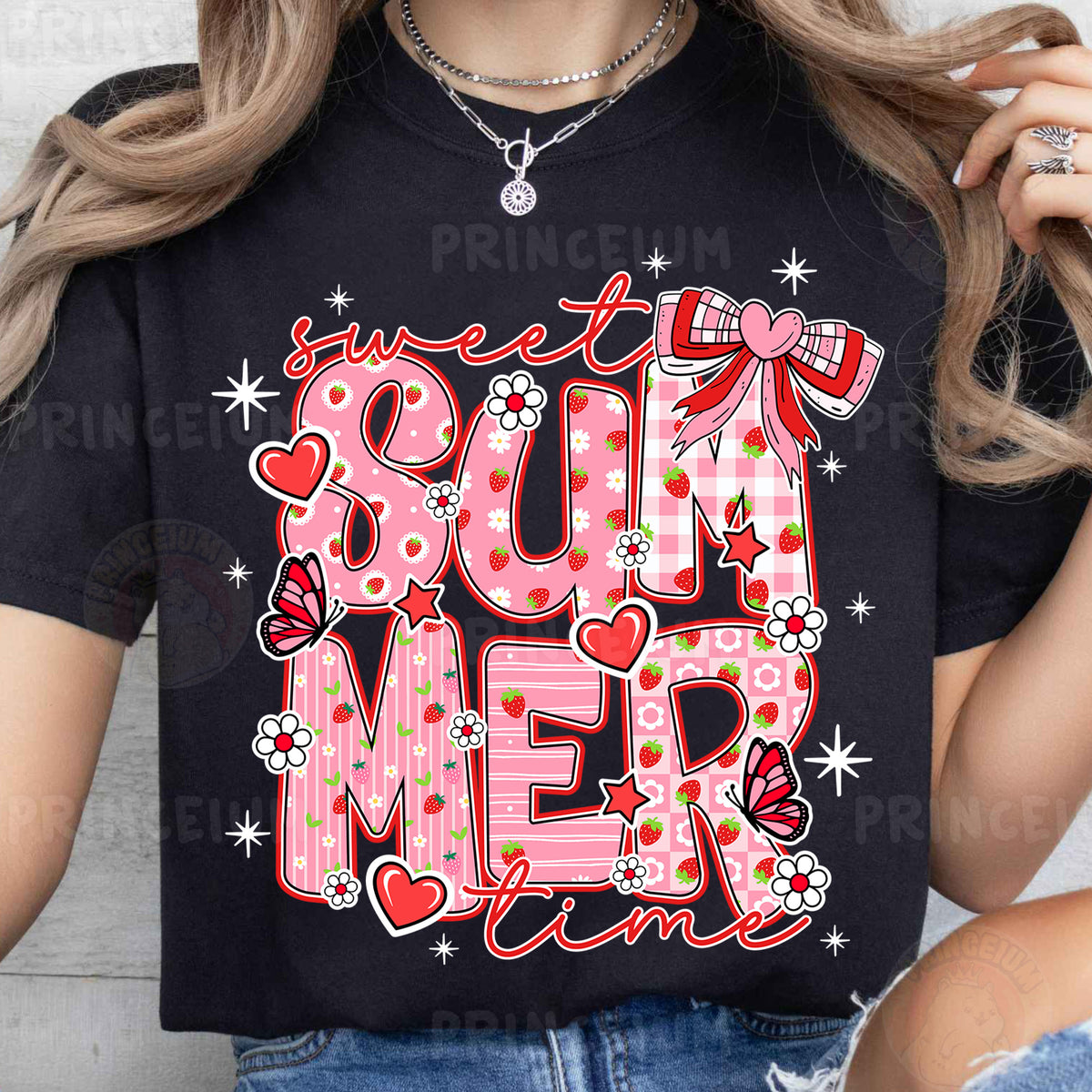 a woman wearing a t - shirt that says, you're a sun mer