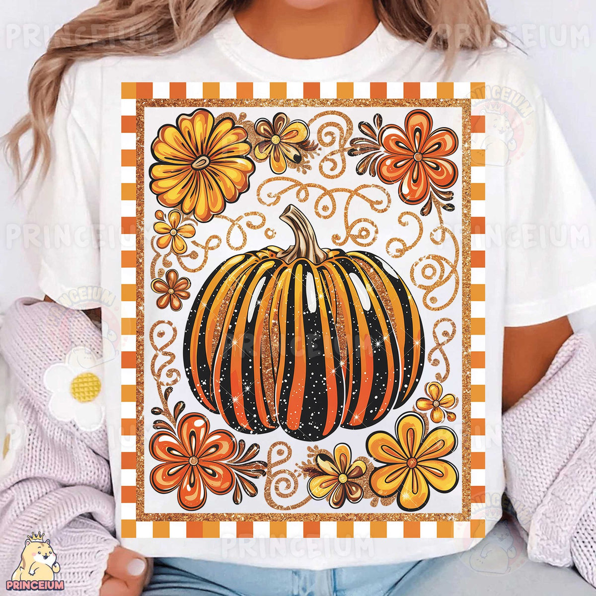 Glitter Striped Pumpkin Frame