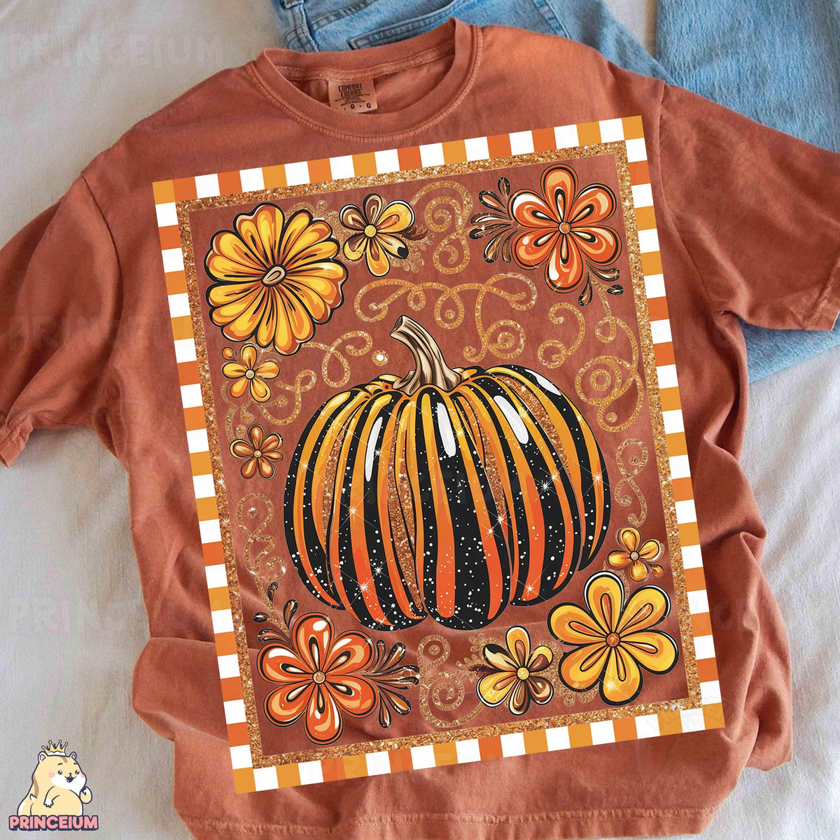 Glitter Striped Pumpkin Frame