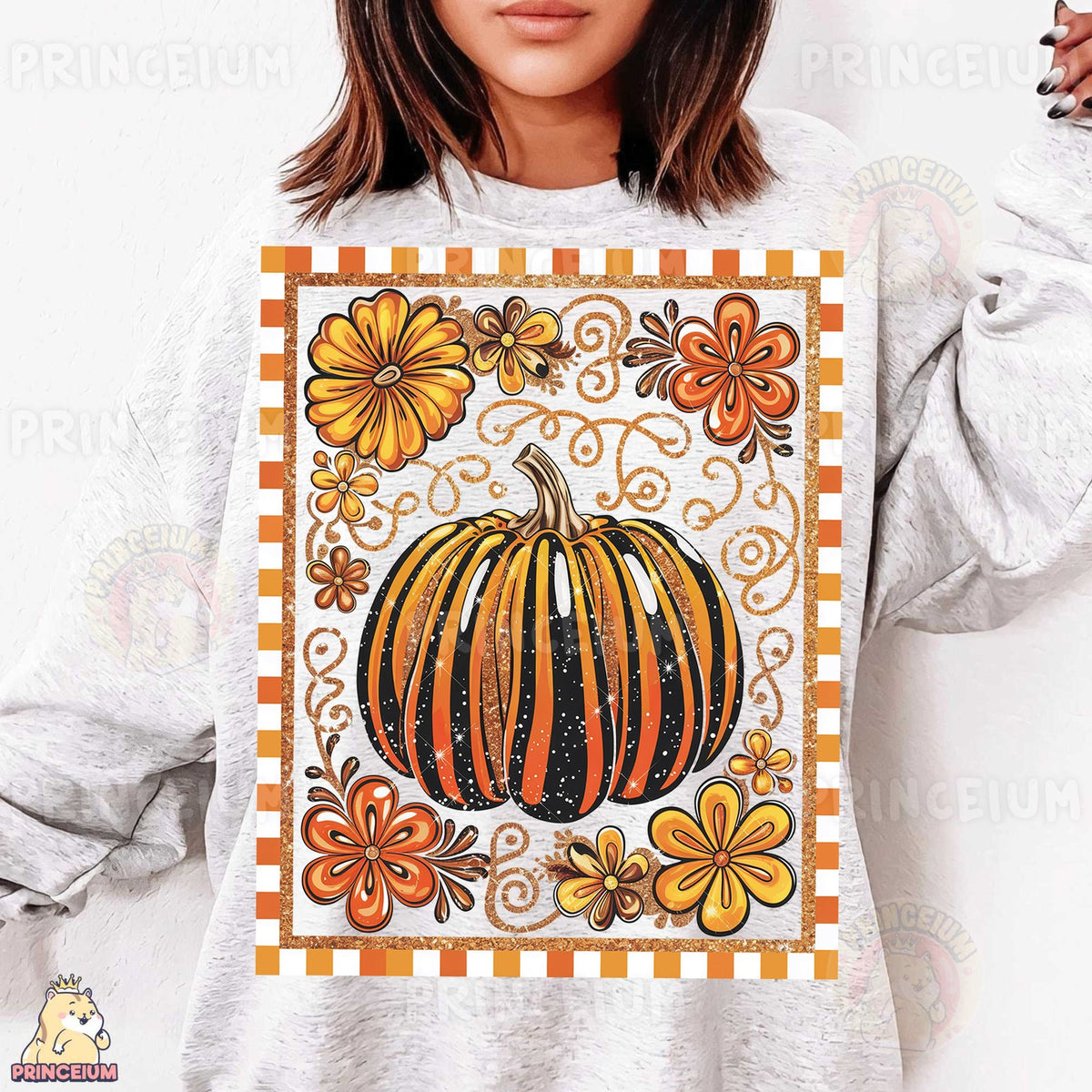 Glitter Striped Pumpkin Frame