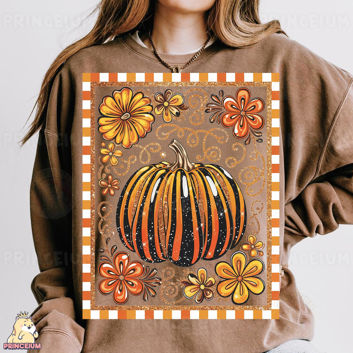 Glitter Striped Pumpkin Frame