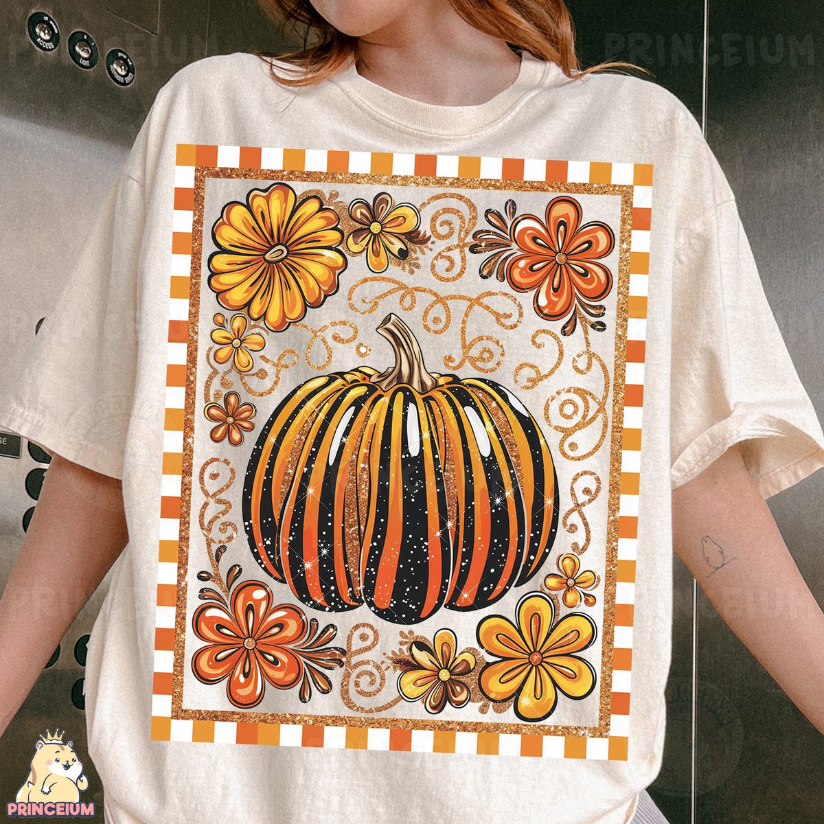 Glitter Striped Pumpkin Frame
