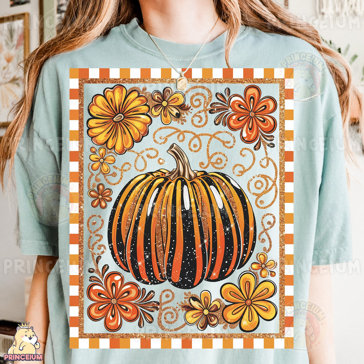 Glitter Striped Pumpkin Frame