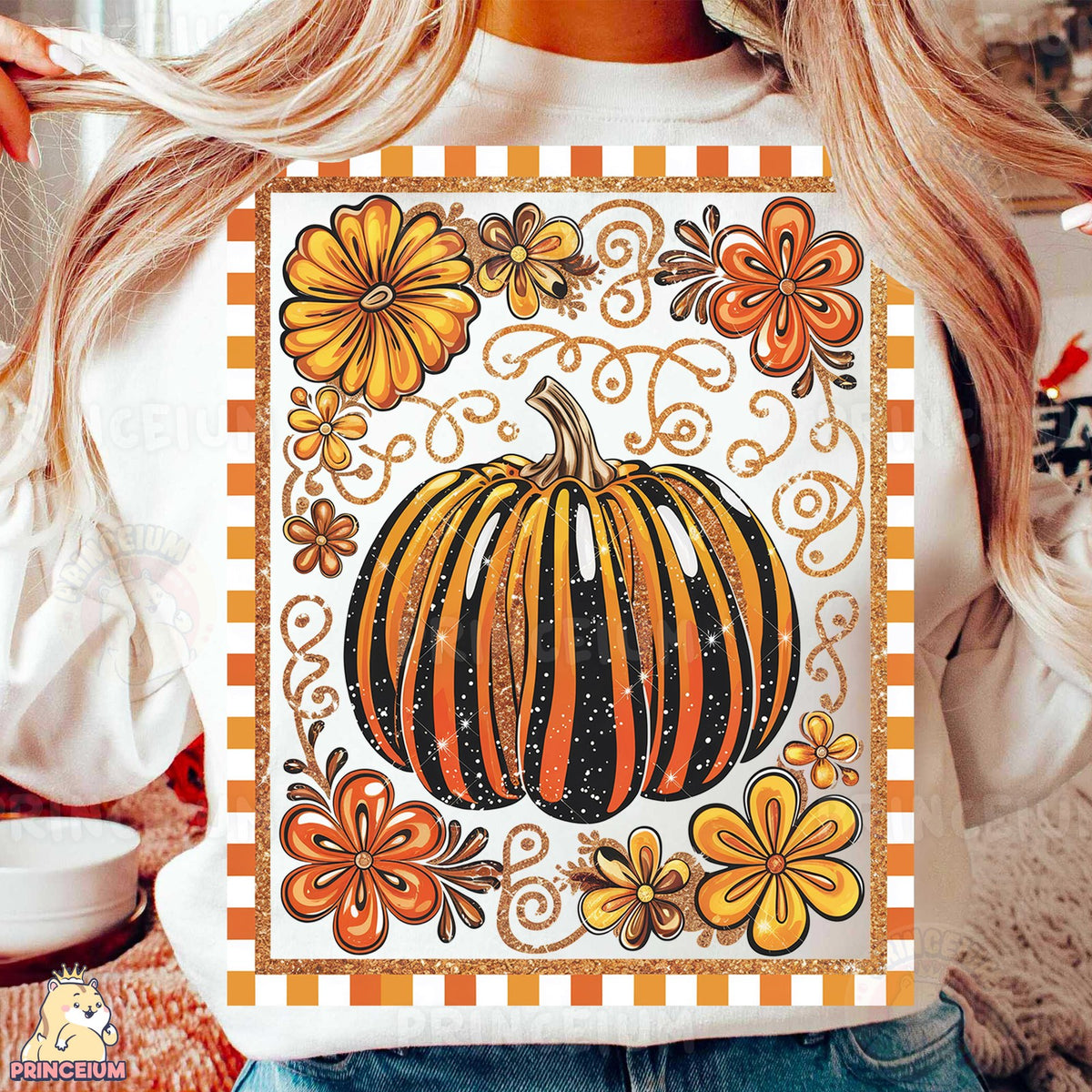 Glitter Striped Pumpkin Frame