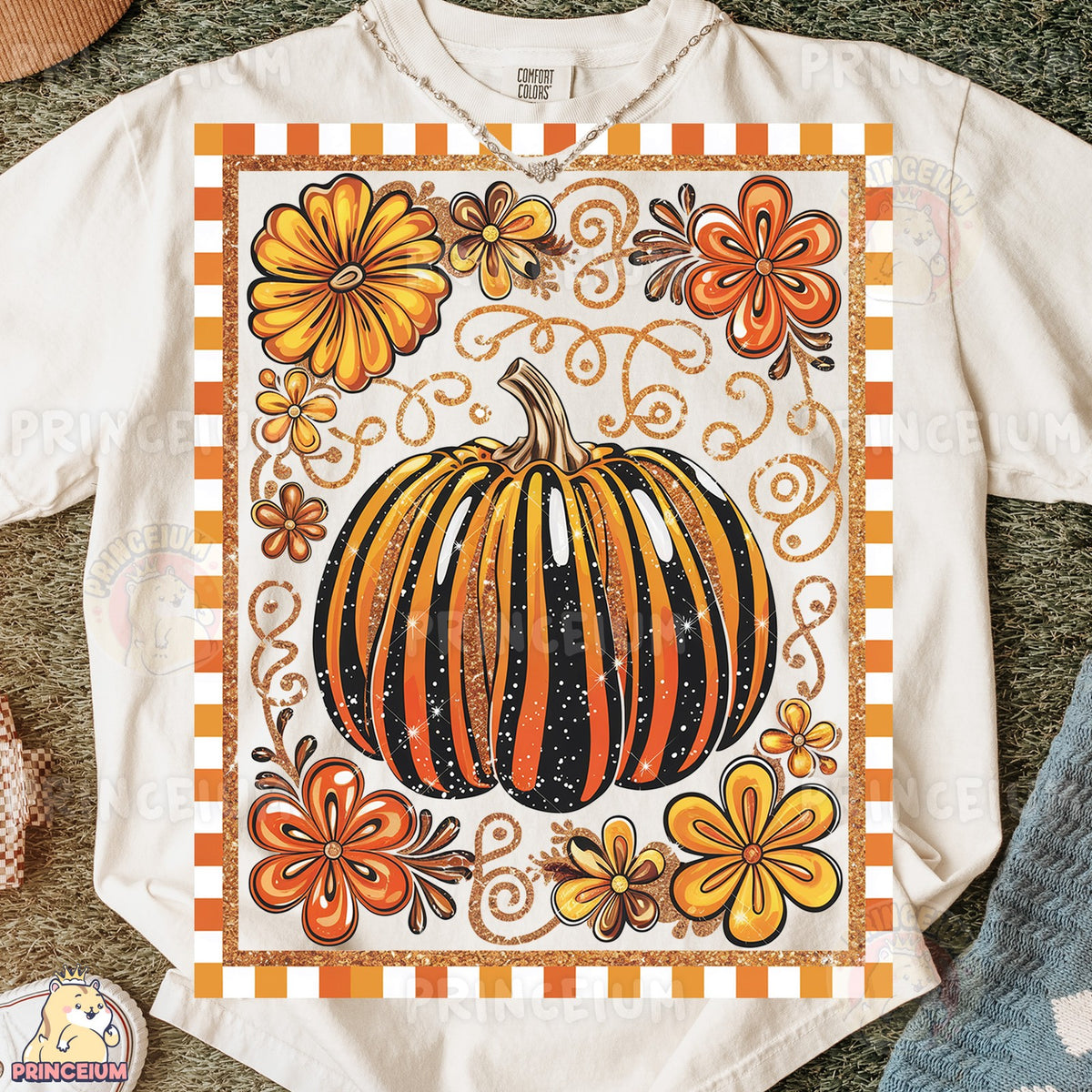 Glitter Striped Pumpkin Frame